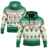 Custom Kelly Green Cream-Black Christmas Retro Reindeer Pullover Sweatshirt Hoodie
