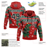 Custom Red Black-White Christmas Tree Dinosaur Pullover Sweatshirt Hoodie