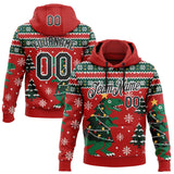 Custom Red Black-White Christmas Tree Dinosaur Pullover Sweatshirt Hoodie