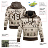 Custom Cream Brown-White Christmas Retro Reindeer Pullover Sweatshirt Hoodie