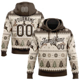 Custom Cream Brown-White Christmas Retro Reindeer Pullover Sweatshirt Hoodie
