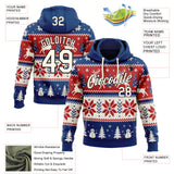 Custom US Navy Blue Cream Red-Black Christmas Retro Reindeer Pullover Sweatshirt Hoodie
