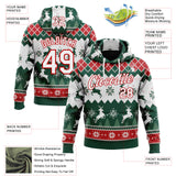 Custom Green White-Red Christmas Retro Reindeer Pullover Sweatshirt Hoodie