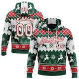Custom Green White-Red Christmas Retro Reindeer Pullover Sweatshirt Hoodie