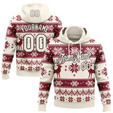 Custom Cream-Black Christmas Retro Reindeer Pullover Sweatshirt Hoodie