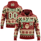Custom Red Cream-Kelly Green Christmas Santa Claus Pullover Sweatshirt Hoodie