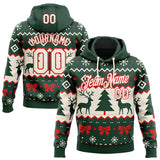 Custom Green Cream-Fire Red Christmas Retro Reindeer Pullover Sweatshirt Hoodie
