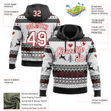Custom White Black-Red Christmas Retro Reindeer Pullover Sweatshirt Hoodie