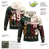 Custom Green Cream-Crimson Christmas Retro Reindeer Pullover Sweatshirt Hoodie