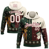 Custom Green Cream-Crimson Christmas Retro Reindeer Pullover Sweatshirt Hoodie
