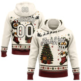 Custom Cream Red-Black Christmas Tree & Gift Pullover Sweatshirt Hoodie