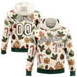 Custom Cream Green-Black Christmas Candy Cane Pullover Sweatshirt Hoodie