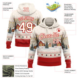 Custom Cream-Red Christmas Cottage Pullover Sweatshirt Hoodie