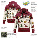 Custom Crimson Cream-Black Christmas Dinosaur Pullover Sweatshirt Hoodie
