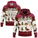 Custom Crimson Cream-Black Christmas Dinosaur Pullover Sweatshirt Hoodie