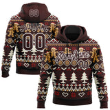 Custom Brown-White Christmas Gingerbread Pullover Sweatshirt Hoodie