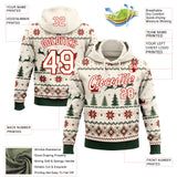 Custom Cream Green-Red Christmas Retro Reindeer Pullover Sweatshirt Hoodie