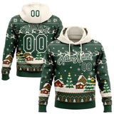 Custom Green-Cream Christmas Village Pullover Sweatshirt Hoodie