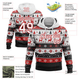 Custom White Black-Red Christmas Retro Reindeer Pullover Sweatshirt Hoodie