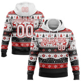 Custom White Black-Red Christmas Retro Reindeer Pullover Sweatshirt Hoodie