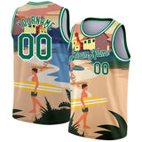 Custom Sand Kelly Green-White 3D Pattern Tropical Beach Hawaii Palm Trees Authentic Basketball Jersey