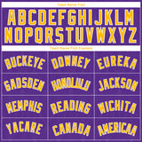 Custom Purple Gold-White Geometric Shapes And Side Stripes Authentic City Edition Basketball Jersey