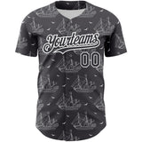Custom Steel Gray White 3D Pattern Design Ship Frigate With Seagulls Authentic Baseball Jersey