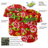 Custom Red Neon Green-Black 3D Pattern Design Northeast China Big Flower Authentic Baseball Jersey
