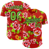 Custom Red Neon Green-Black 3D Pattern Design Northeast China Big Flower Authentic Baseball Jersey