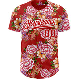 Custom Red White 3D Pattern Design Northeast China Big Flower Authentic Baseball Jersey