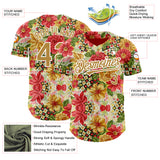 Custom Red Old Gold-White 3D Pattern Design Northeast China Big Flower Authentic Baseball Jersey
