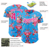 Custom Electric Blue Hot Pink-White 3D Pattern Design Northeast China Big Flower Authentic Baseball Jersey
