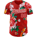 Custom Red White 3D Pattern Design Northeast China Big Flower Authentic Baseball Jersey