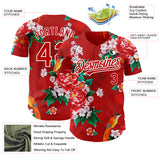 Custom Red White 3D Pattern Design Northeast China Big Flower Authentic Baseball Jersey