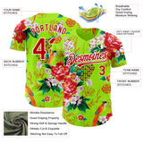 Custom Neon Green Red-White 3D Pattern Design Northeast China Big Flower Authentic Baseball Jersey