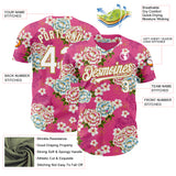 Custom Hot Pink White-Old Gold 3D Pattern Design Northeast China Big Flower Authentic Baseball Jersey