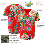 Custom Red Kelly Green-White 3D Pattern Design Northeast China Big Flower Authentic Baseball Jersey