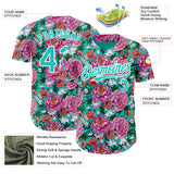 Custom Pink Aqua-White 3D Pattern Design Northeast China Big Flower Authentic Baseball Jersey