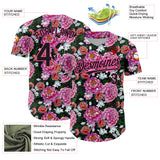 Custom Pink Black 3D Pattern Design Northeast China Big Flower Authentic Baseball Jersey