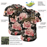 Custom Black Old Gold 3D Pattern Design Northeast China Big Flower Authentic Baseball Jersey