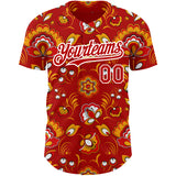 Custom Red White 3D Pattern Design Northeast China Big Flower Authentic Baseball Jersey