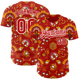 Custom Red White 3D Pattern Design Northeast China Big Flower Authentic Baseball Jersey