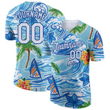 Custom White Royal 3D Pattern Design Beach Hawaii Palm Trees And Flowers Performance T-Shirt