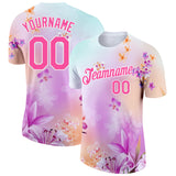 Custom Pink White 3D Pattern Design Flowers Performance T-Shirt