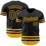 Custom Black Gold Line Authentic Baseball Jersey
