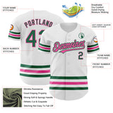 Custom White Kelly Green-Pink Line Authentic Baseball Jersey