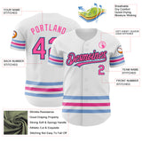 Custom White Pink Black-Light Blue Line Authentic Baseball Jersey