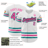 Custom White Pink Black-Teal Line Authentic Baseball Jersey