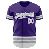 Custom Purple Gray-White Line Authentic Baseball Jersey