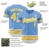 Custom Light Blue Yellow-White Line Authentic Baseball Jersey